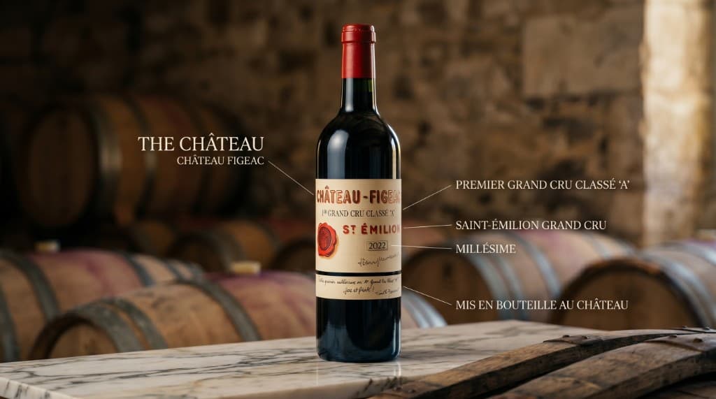 Bordeaux wine label — Château Figeac Premier Grand Cru Classé A annotated